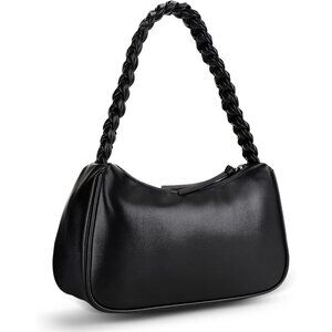 Women's Shoulder Leather Black Bag Cute Mini Hobo Clutch Zipper Closure Handbag